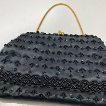 Load image into Gallery viewer, Black vintage satin beaded clutch
