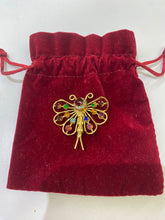 Load image into Gallery viewer, 18k gold vintage dragonfly brooch w multi stones