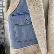Load image into Gallery viewer, Oat Denim faux shearling vest XL