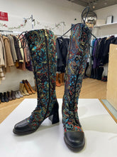 Load image into Gallery viewer, L'Artiste leather/embroisered satin tall boots 37