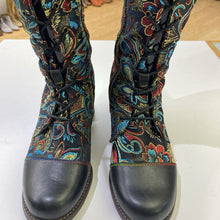 Load image into Gallery viewer, L'Artiste leather/embroisered satin tall boots 37