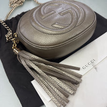 Load image into Gallery viewer, Gucci Metallic Gold Pebbled Calfskin Leather Small Soho Disco Bag