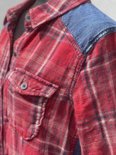 Load image into Gallery viewer, Free People Button Up Denim Plaid Top Long Sleeve L
