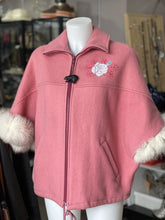 Load image into Gallery viewer, Northern Sun fur trim vintage wool poncho/jacket S