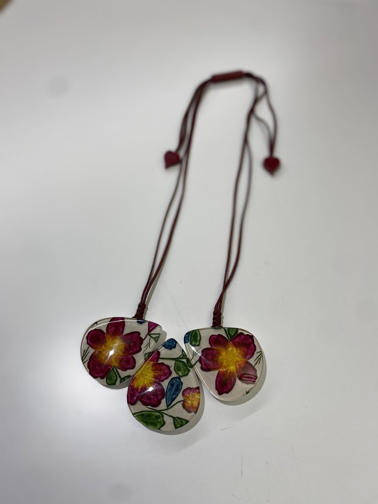 3 pressed flower pendants rope necklace