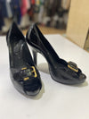 BCBG Max Azria leather/patent open toe heels 7