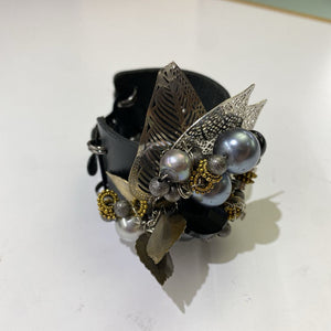 Mixed media leather/metal cuff