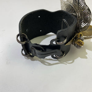 Mixed media leather/metal cuff