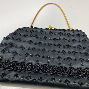 Black vintage satin beaded clutch