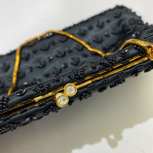 Black vintage satin beaded clutch