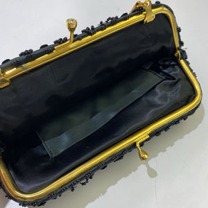 Black vintage satin beaded clutch