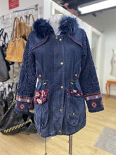 Load image into Gallery viewer, Desigual embroidered lined denim coat 36
