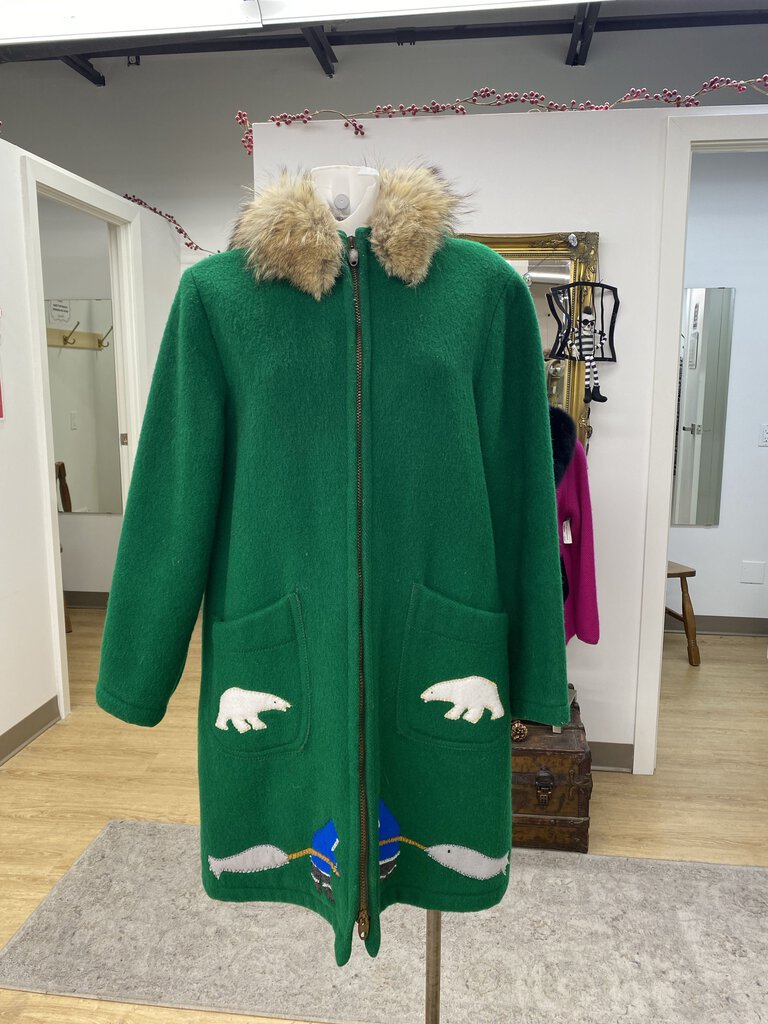 Vintage wool/fur trim Handcrafted In The Canadian Artic by Inuvik Sewing Centre coat 18 (L/XL) *As Is