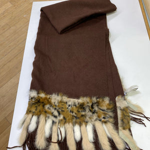 Pashmina cashmere blanket scarf w real fur trim NWT