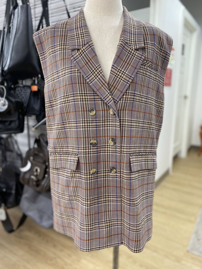 Indi & Cold plaid sleeveless blazer L