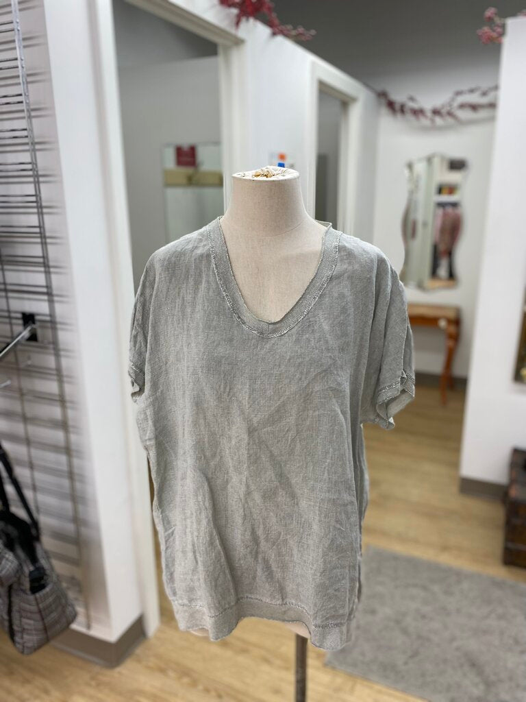 Saks fifth Ave metallic trim linen top XL