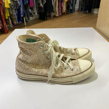 Load image into Gallery viewer, Converse gold print hightop sneakers 8
