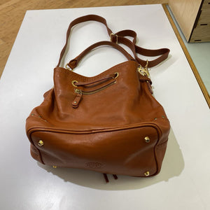Roots leather drawstring bag