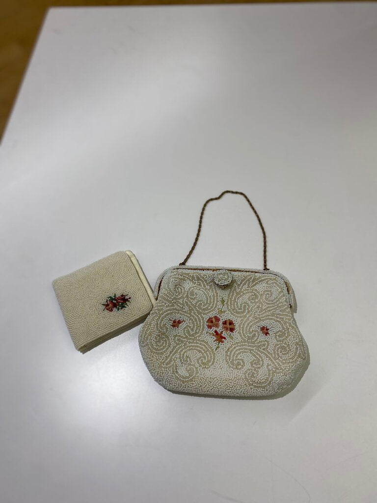 Vintage Made in France beaded evening bag w matching wallet