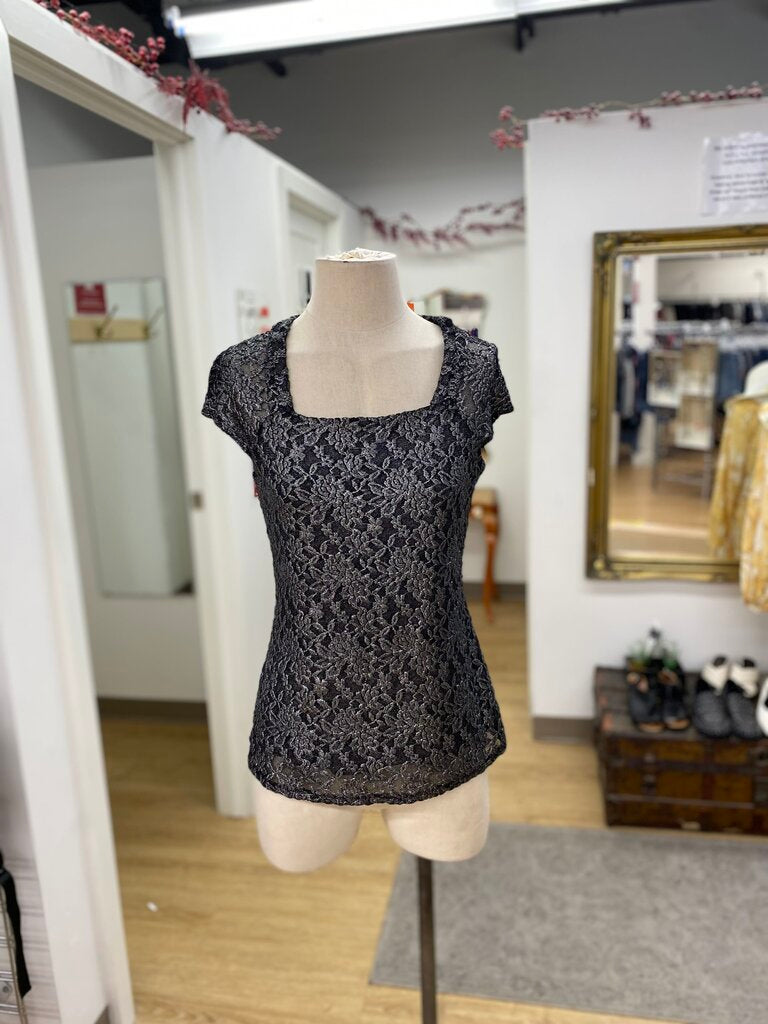 Melanie Lyne metallic lace top NWT S