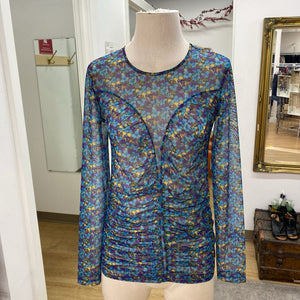 Tristan floral gathered mesh top NWT S