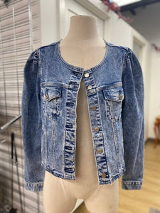 Gap Collarless Puff Sleeve denim jacket L