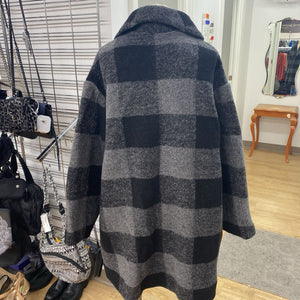 Roots plaid wool blend coat L