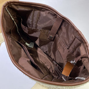 Lands End faux shearling/pleather tote