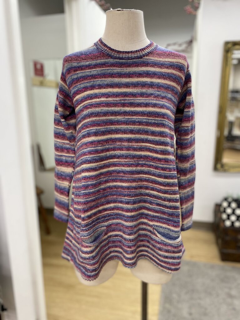 Pink blue stripes wool sweater M