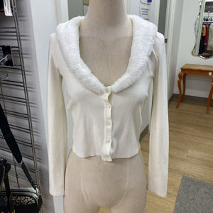 Sunday Best faux fur trim cardi S