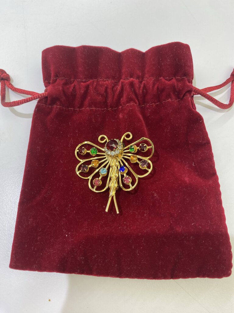 18k gold vintage dragonfly brooch w multi stones