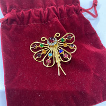 Load image into Gallery viewer, 18k gold vintage dragonfly brooch w multi stones
