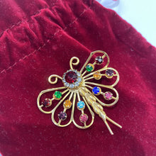 Load image into Gallery viewer, 18k gold vintage dragonfly brooch w multi stones
