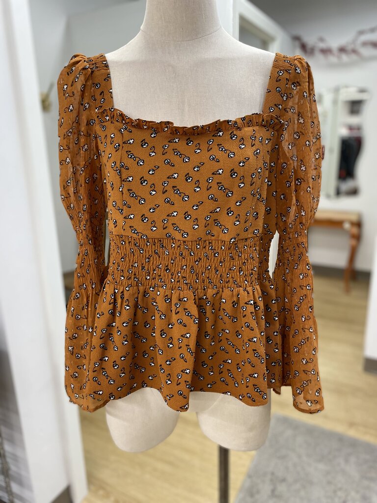 French Connection smocked waist top M