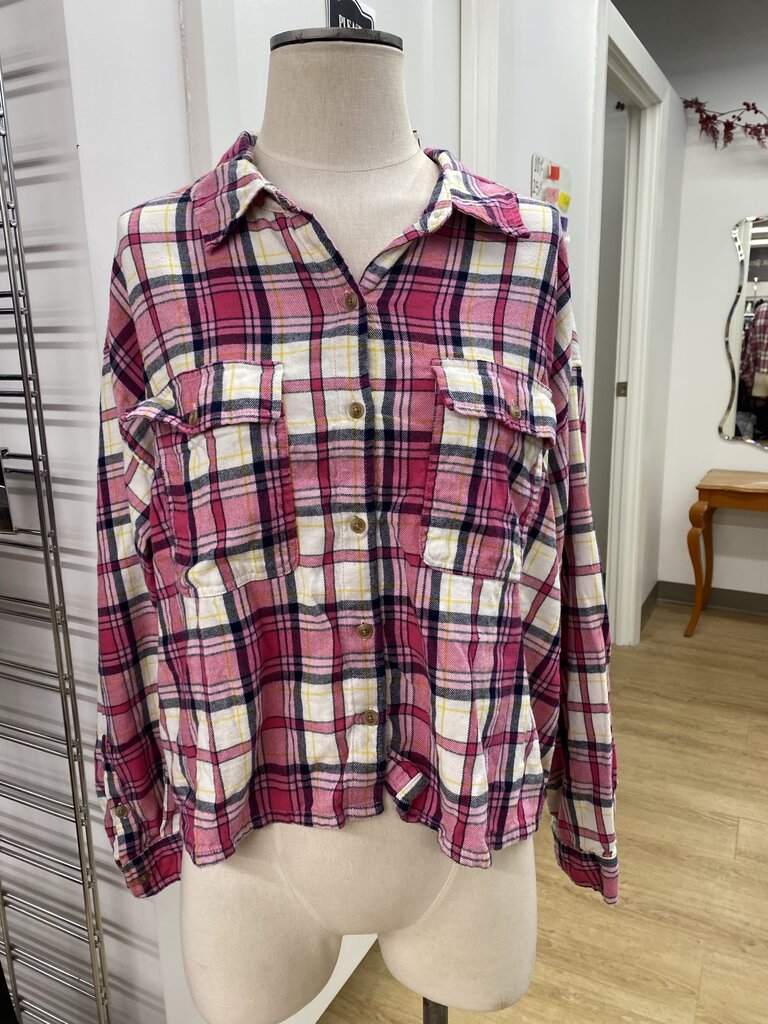 Lucky Brand semi crop plaid top XL