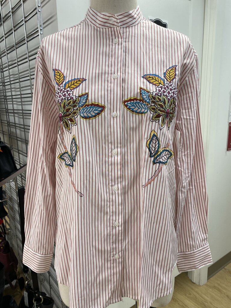 Desigual embroidered striped button up M