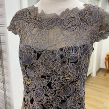 Load image into Gallery viewer, Tadashi Shoji metallic lace overlay dress 2
