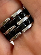 Load image into Gallery viewer, Chanel Ultra Large white gold/black ceramic link ring T52 *No box

