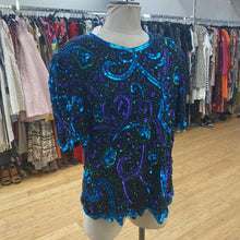 Load image into Gallery viewer, Laurence Kazar vintage silk/sequins top 2X *As Is
