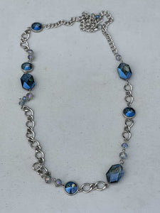 Silver long Blue Stone Necklace/belt