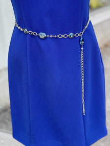 Silver long Blue Stone Necklace/belt