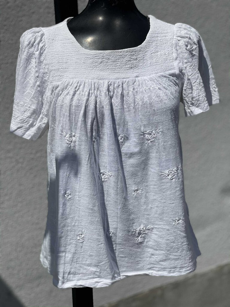 Lucky Brand Embroidered Top Short Sleeve XS