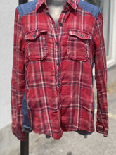 Load image into Gallery viewer, Free People Button Up Denim Plaid Top Long Sleeve L
