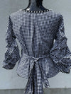 Zara Gingham Pearl 3/4 Sleeve Wrap Top XS NWT