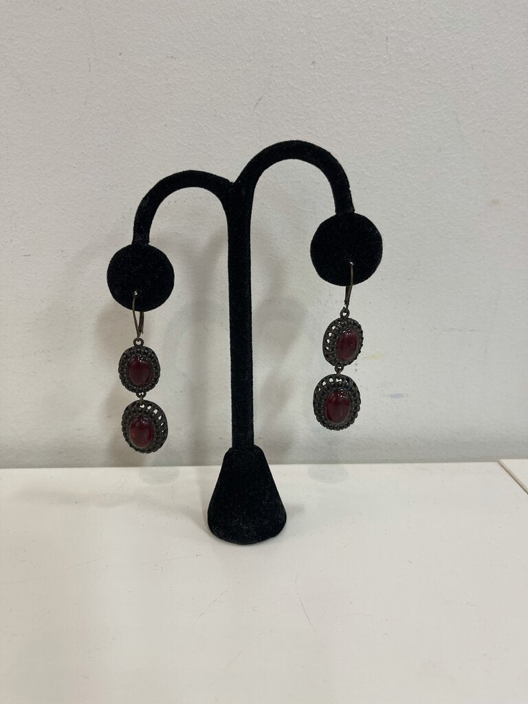 2 red stone drop earrings