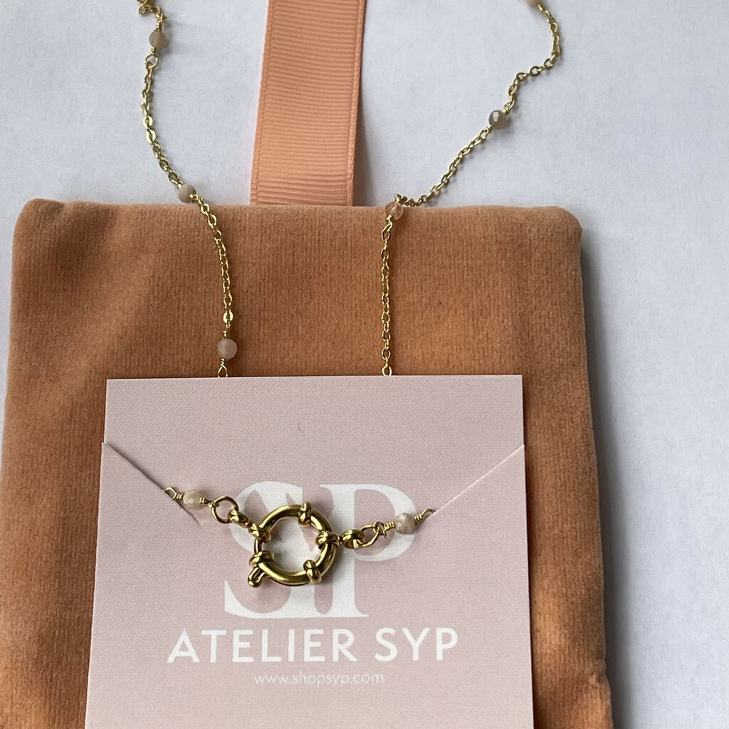 Atelier SYP 18K Gold Plated Chain with intertwined moonstone beads and crystal Necklace