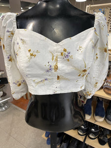 H&M Floral Linen Blend Cropped Top L