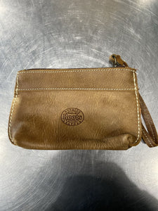 Roots leather clutch