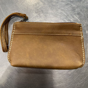 Roots leather clutch
