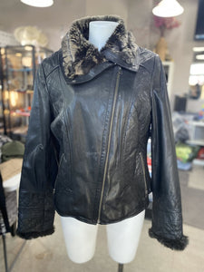 Danier quilted fur trim leather jacket L